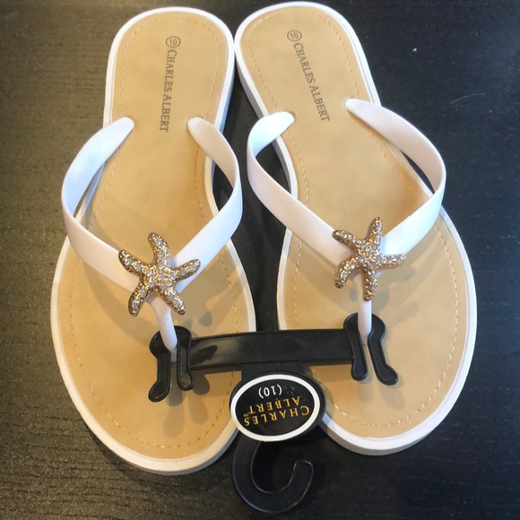 Charles Albert | Shoes | Charles Albert White Flip Flops W Gold Starfish |  Poshmark